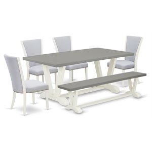 East West Furniture V-Style 6-piece Wood Dining Set w/ High Back in White/Cement