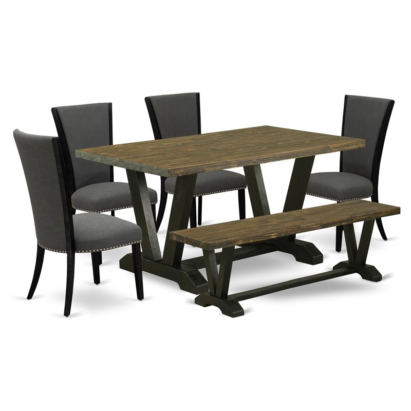 East West Furniture V-Style 6-piece Wood Dining Set with Cushion Chairs in Gray
