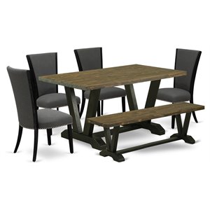 East West Furniture V-Style 6-piece Wood Dining Set with Cushion Chairs in Gray
