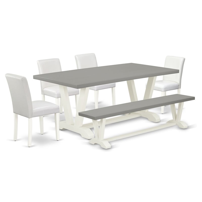East West Furniture V-Style 6-piece Wood Kitchen Set in White/Cement