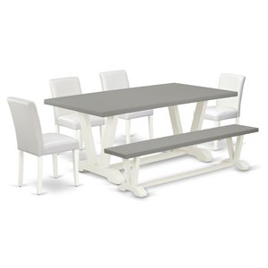 East West Furniture V-Style 6-piece Wood Kitchen Set in White/Cement