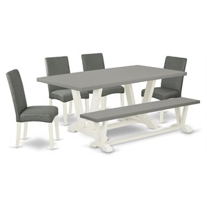 East West Furniture V-Style 6-piece Wood Dining Table Set in Linen White/Gray