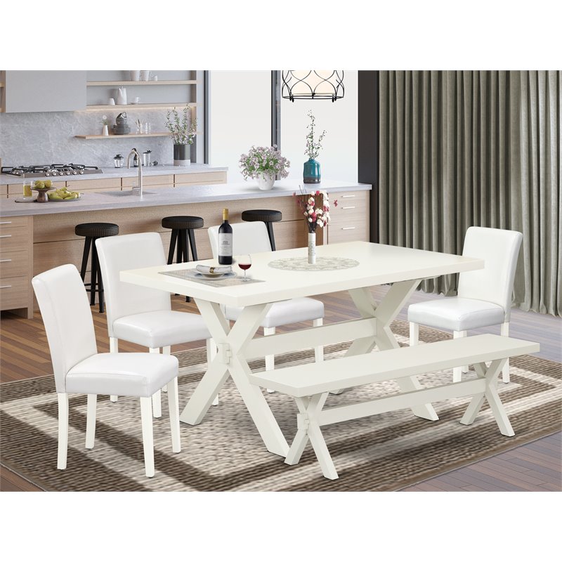 East West Furniture X-Style 6-piece Wood Dining Set in Linen White