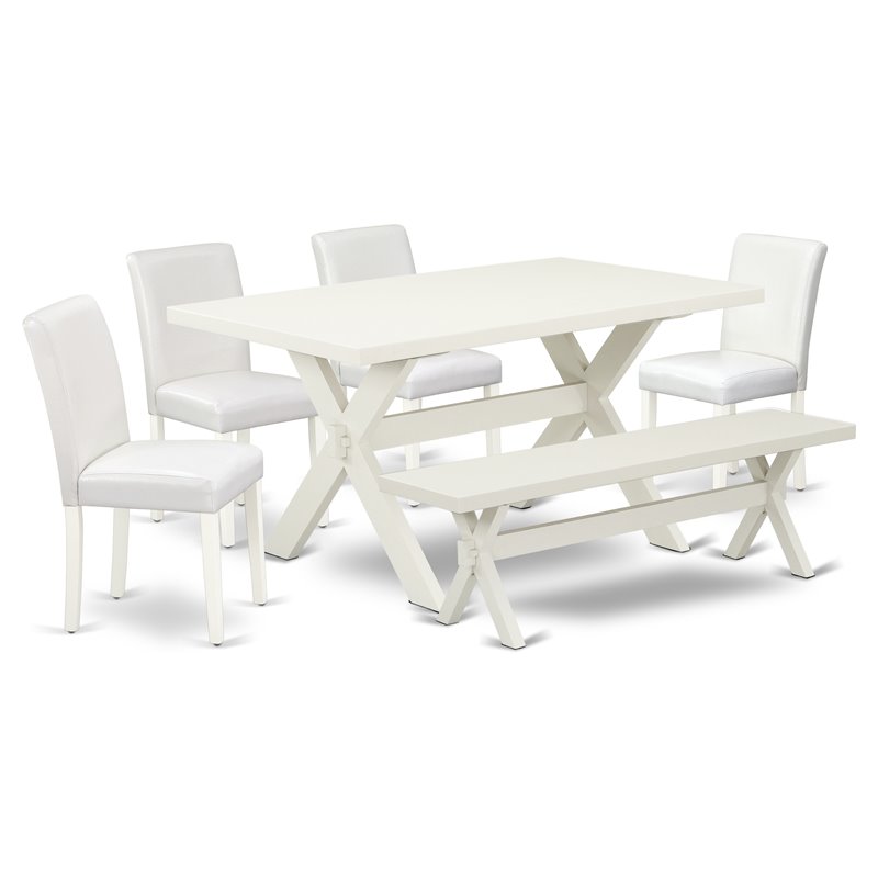 East West Furniture X-Style 6-piece Wood Dining Set in Linen White