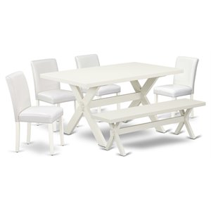East West Furniture X-Style 6-piece Wood Dining Set in Linen White