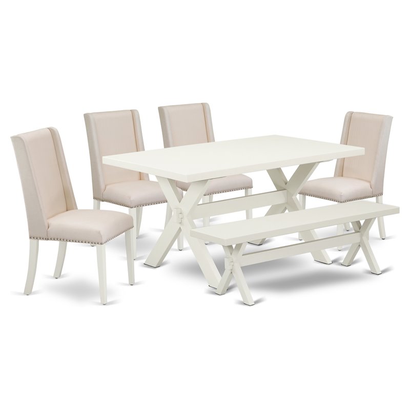 East West Furniture X-Style 6-piece Wood Dining Set in Black/Cream