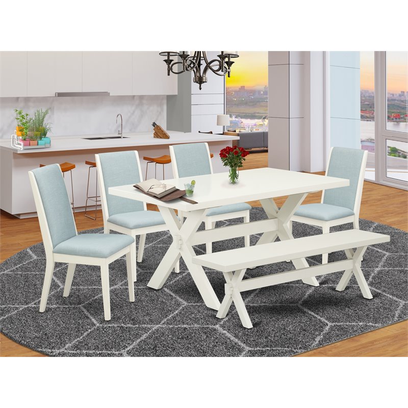 East West Furniture X-Style 6-piece Wood Dinette Table Set in White/Baby Blue