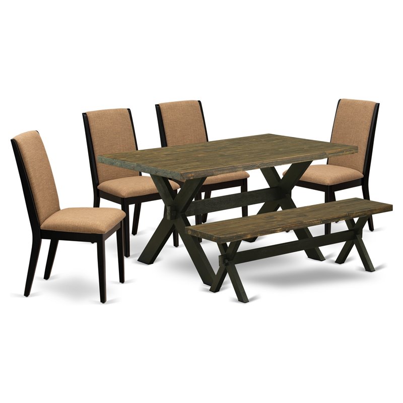 East West Furniture X-Style 6-piece Wood Dining Set in Black/Light Sable