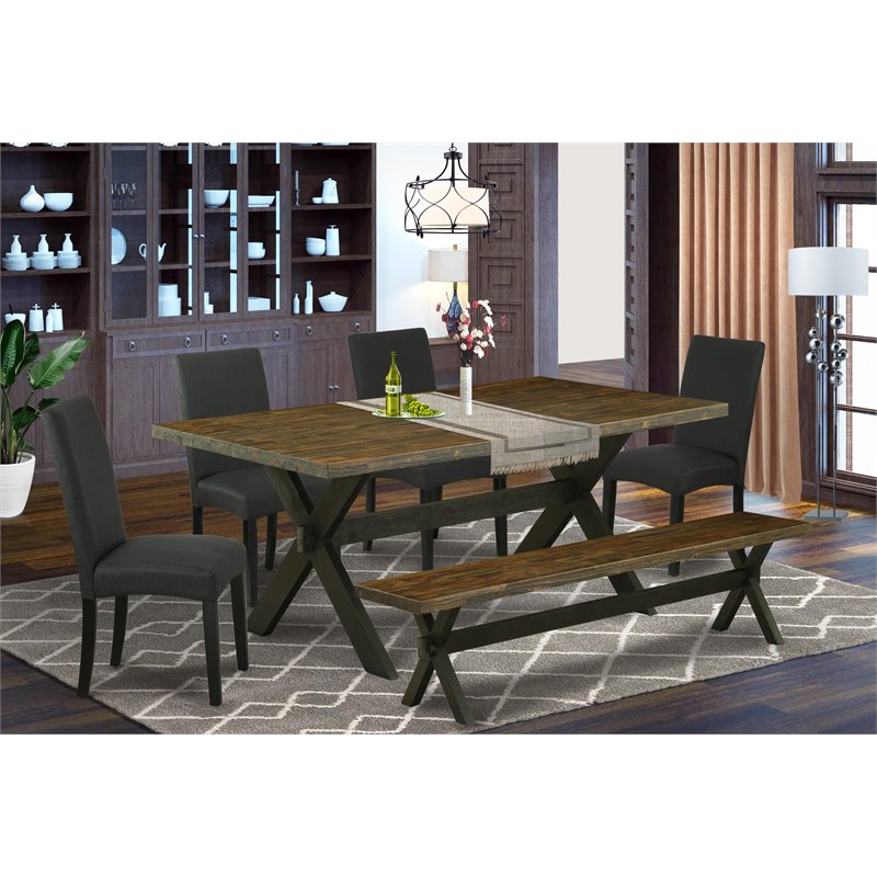 East West Furniture X-Style 6-piece Wood Dinette Set in Jacobean/Black