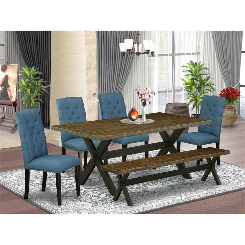East West Furniture X-Style 6-piece Wood Dining Set in Black and Light Sable