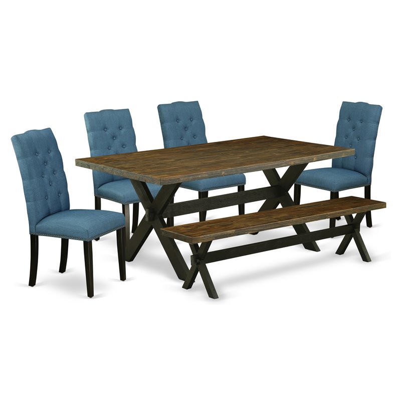 East West Furniture X-Style 6-piece Wood Dining Set in Black and Light Sable