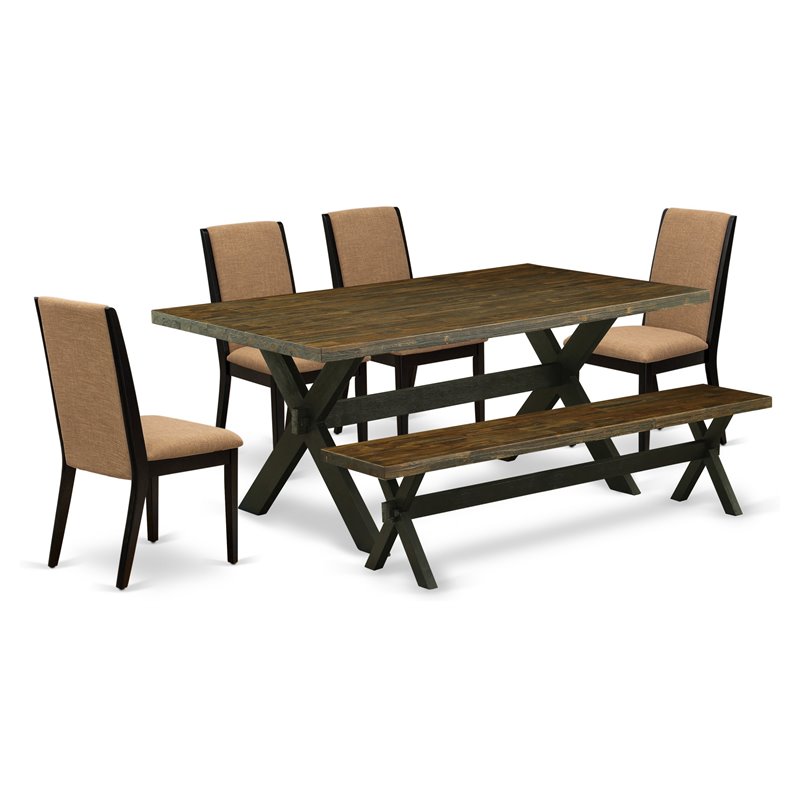 East West Furniture X-Style 6-piece Wood Dining Set with Cushion Seat in Black