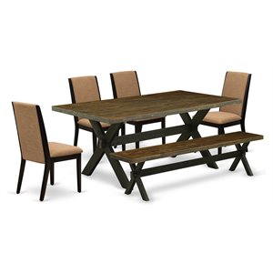 East West Furniture X-Style 6-piece Wood Dining Set with Cushion Seat in Black