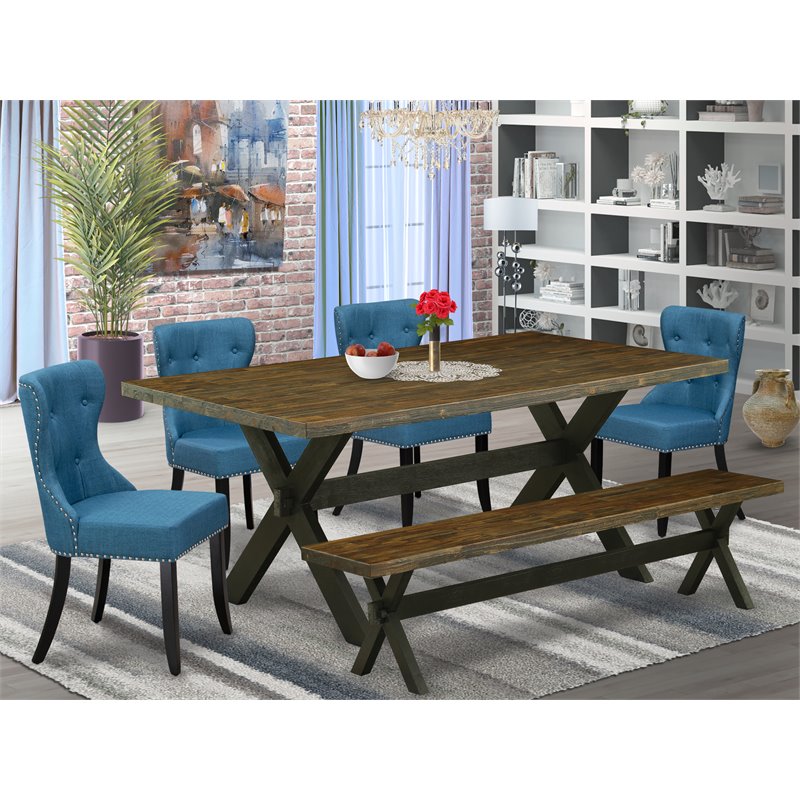 East West Furniture X-Style 6-piece Wood Dining Set in Jacobean/Black