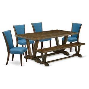 East West Furniture V-Style 6-piece Wood Dining Room Set in Jacobean Brown