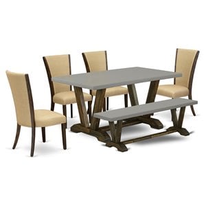 East West Furniture V-Style 6-piece Wood Dining Set in Jacobean Brown/Cement