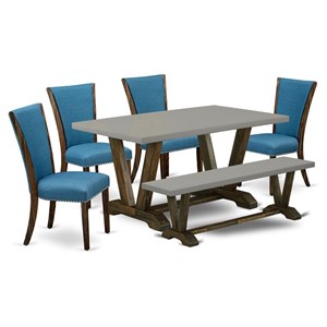East West Furniture V-Style 6-piece Wood Dining Room Table Set in Jacobean Brown