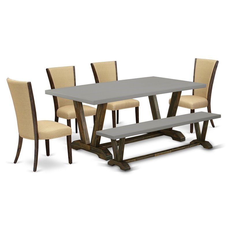 East West Furniture V-Style 6-piece Wood Dining Table Set in Jacobean Brown