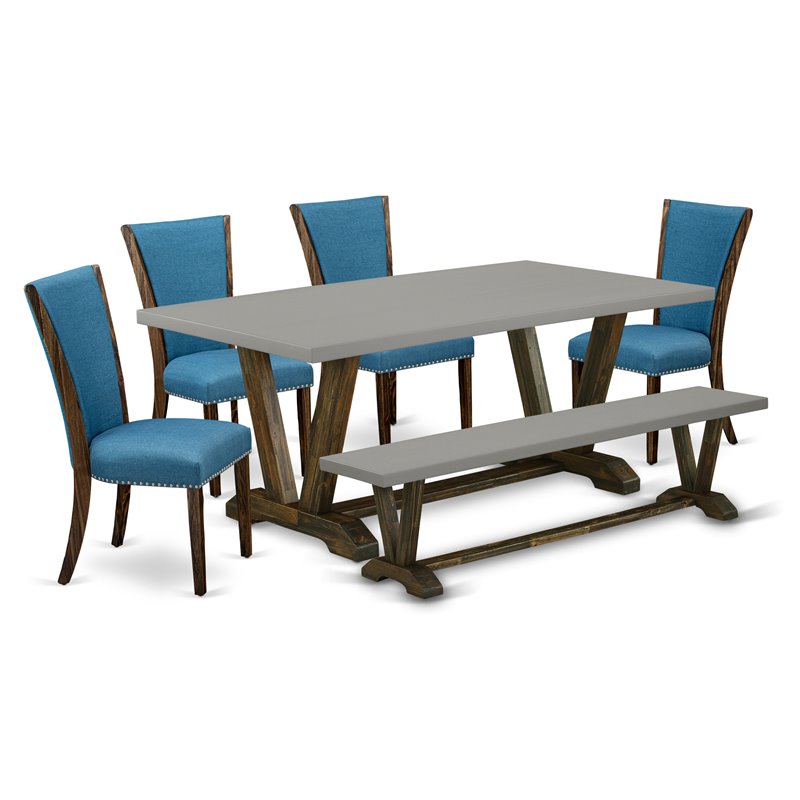 East West Furniture V-Style 6-piece Wood Dining Set in Jacobean/Black