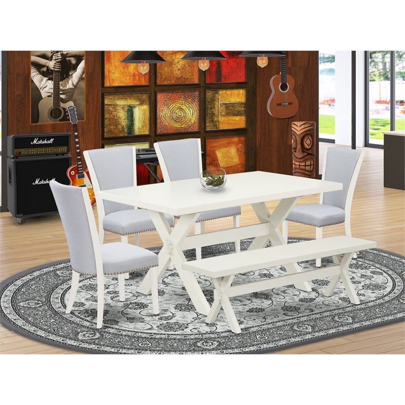 East West Furniture X-Style 6-piece Wood Dining Set with High Back in White