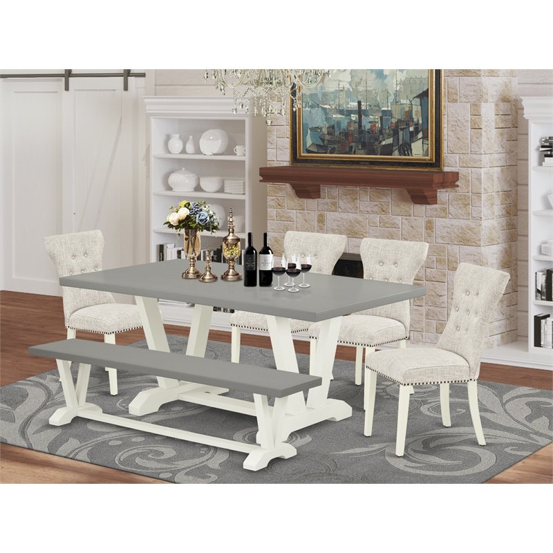 East West Furniture V-Style 6-piece Wood Kitchen Set in Linen White/Doeskin