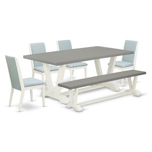 East West Furniture V-Style 6-piece Wood Kitchen Set in White/Baby Blue