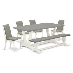 East West Furniture V-Style 6-piece Wood Kitchen Set in Linen White/Shitake