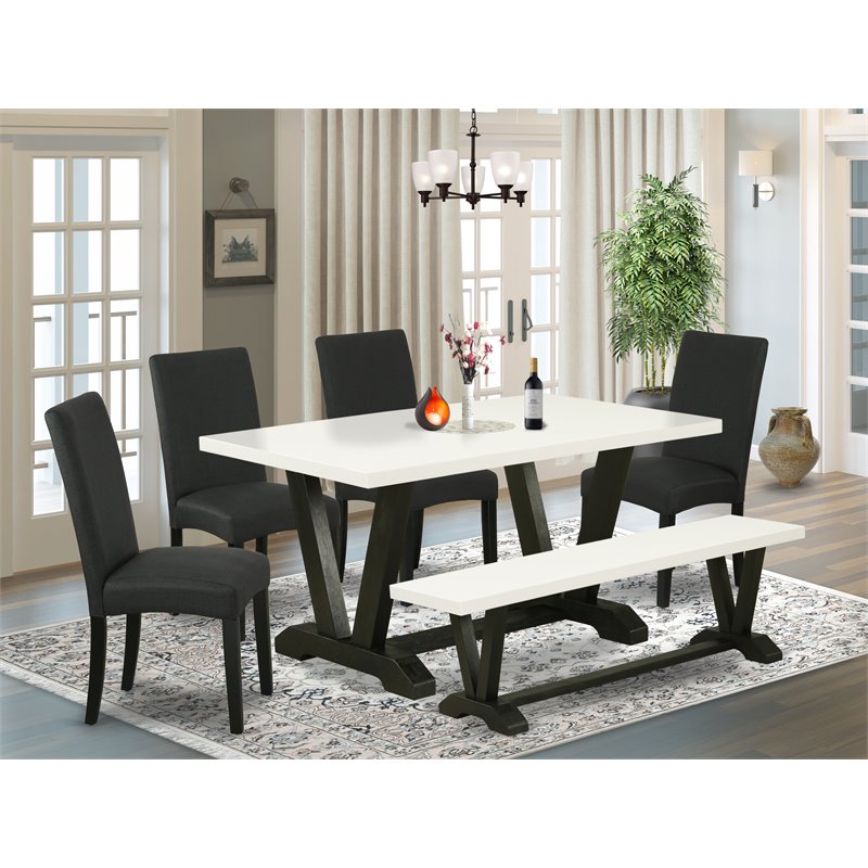 East West Furniture V-Style 6-piece Wood Kitchen Set in White/Black