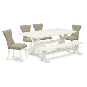East West Furniture X-Style 6-piece Wood Dining Set in Linen White/Doeskin