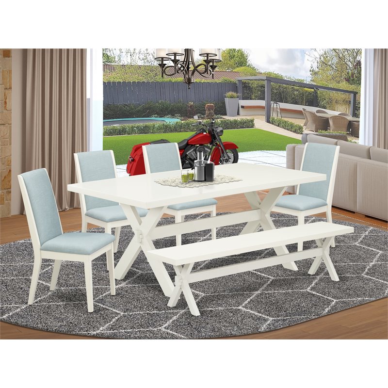 East West Furniture X-Style 6-piece Wood Kitchen Set in Linen White/Baby Blue