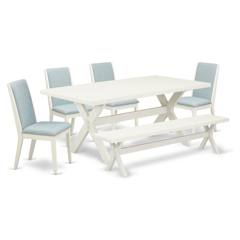 East West Furniture X-Style 6-piece Wood Kitchen Set in Linen White/Baby Blue
