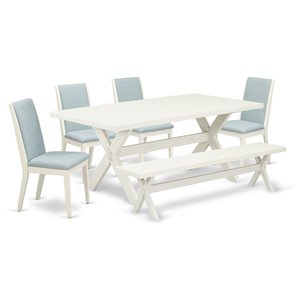 East West Furniture X-Style 6-piece Wood Kitchen Set in Linen White/Baby Blue