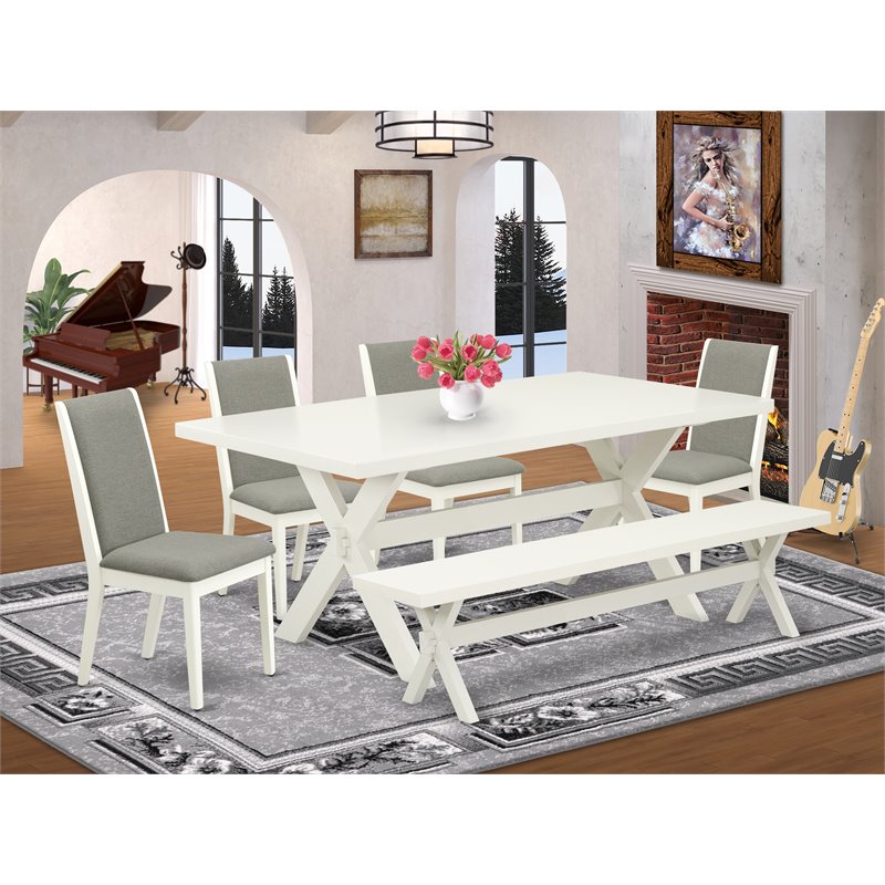 East West Furniture X-Style 6-piece Wood Dining Table Set in Black/Shitake