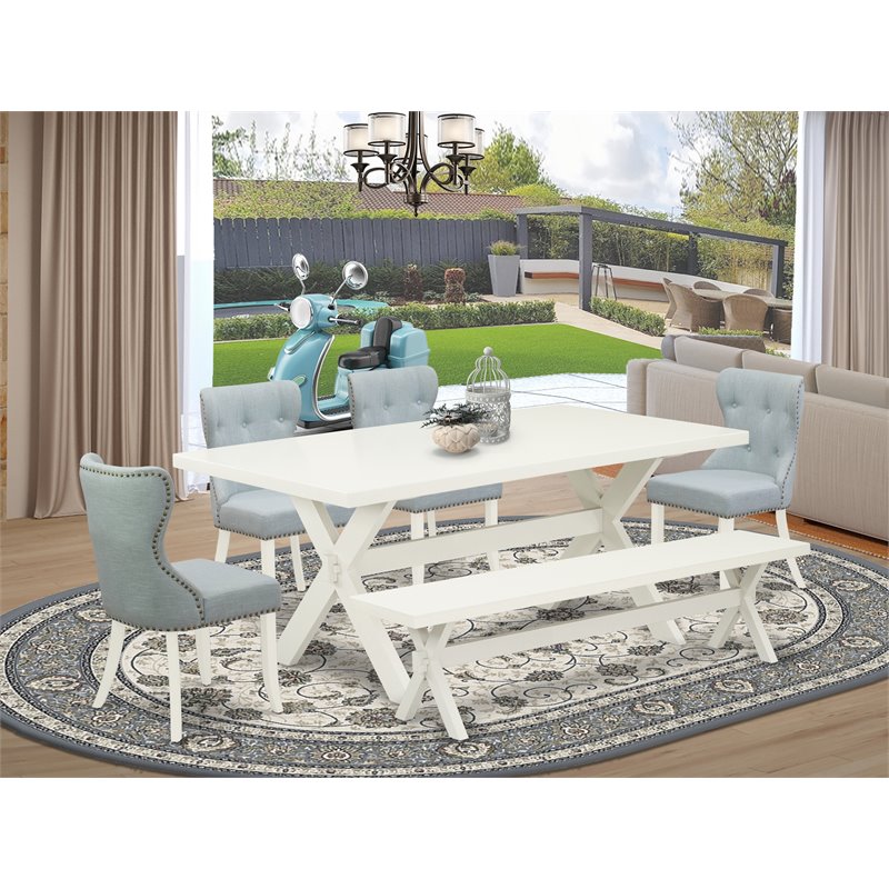 East West Furniture X-Style 6-piece Wood Dining Set in White/Baby Blue