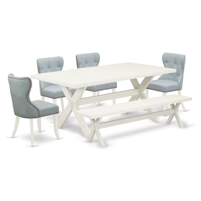 East West Furniture X-Style 6-piece Wood Dining Set in White/Baby Blue