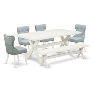 East West Furniture X-Style 6-piece Wood Dining Set in White/Baby Blue