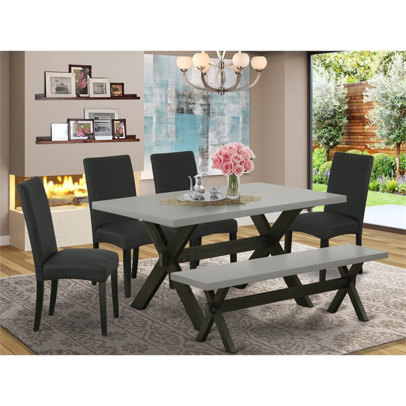 East West Furniture X-Style 6-piece Wood Dining Set in Cement/Black