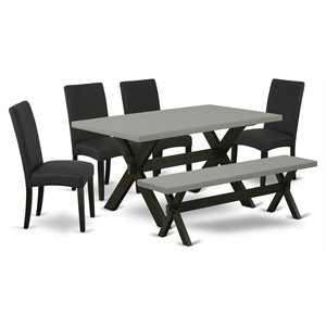 East West Furniture X-Style 6-piece Wood Dining Set in Cement/Black