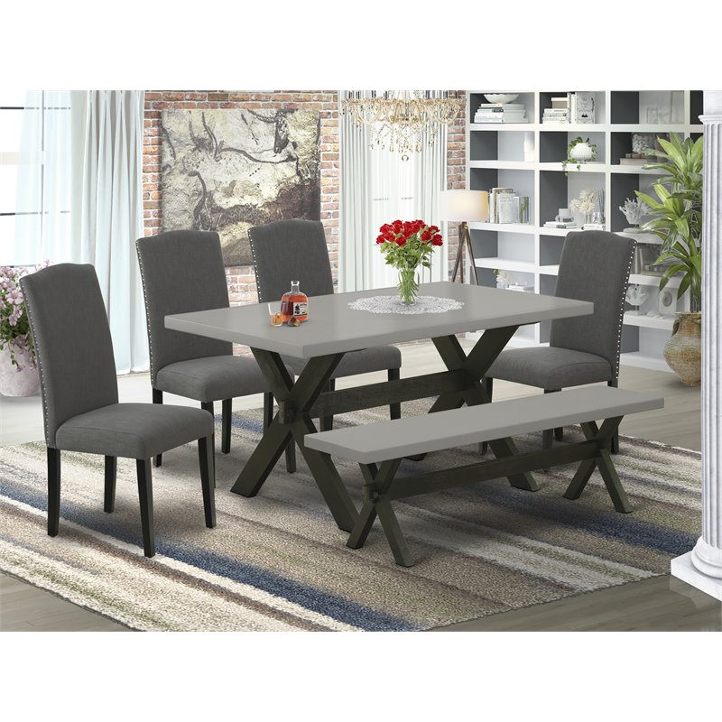 East West Furniture X-Style 6-piece Wood Dining Set in Black/Dark Gotham Gray