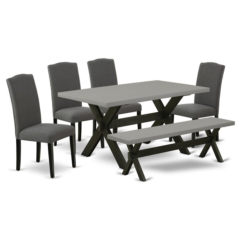 East West Furniture X-Style 6-piece Wood Dining Set in Black/Dark Gotham Gray