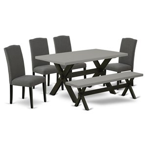 East West Furniture X-Style 6-piece Wood Dining Set in Black/Dark Gotham Gray