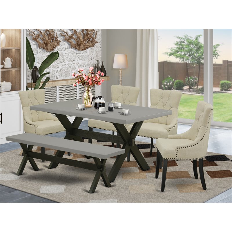 East West Furniture X-Style 6-piece Wood Dining Set in Black/Light Beige
