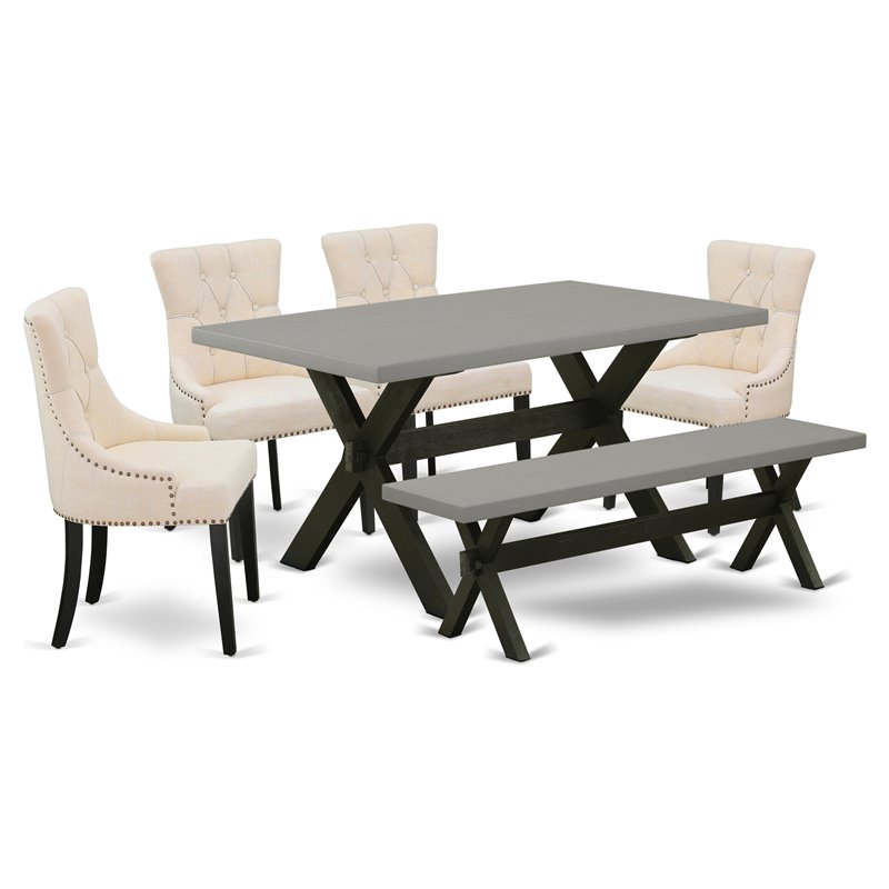 East West Furniture X-Style 6-piece Wood Dining Set in Black/Light Beige