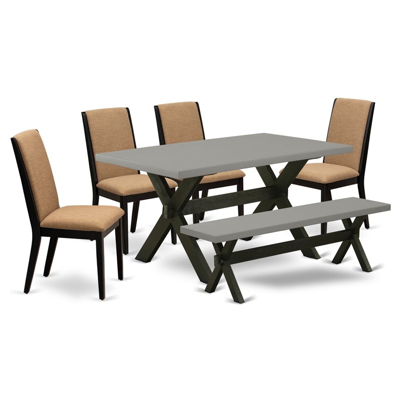 East West Furniture X-Style 6-piece Wood Dining Table Set in Black