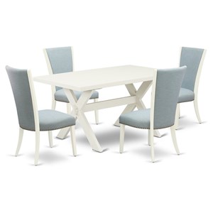 East West Furniture X-Style 6-piece Wood Dining Set in White and Baby Blue