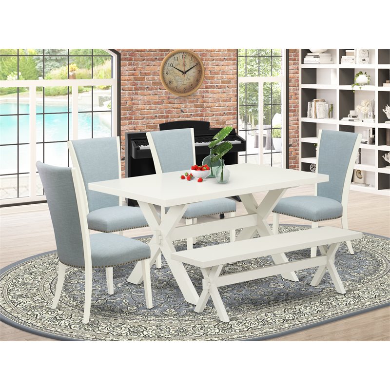 East West Furniture X-Style 6-piece Wood Dinette Set in White and Baby Blue
