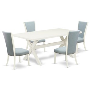 East West Furniture X-Style 5-piece Wood Dining Set with Linen Seat in White