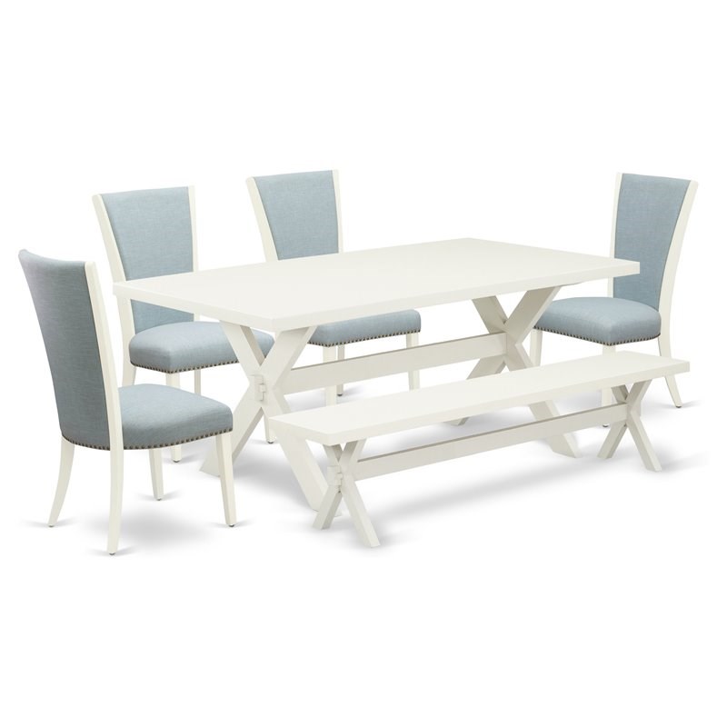 East West Furniture X-Style 6-piece Wood Dining Set with Fabric Seat in White