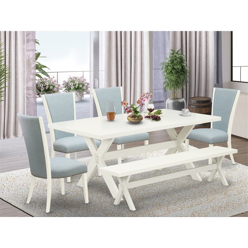 East West Furniture X-Style 6-piece Wood Dining Set with Fabric Seat in White
