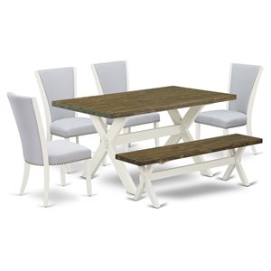 East West Furniture X-Style 6-piece Wood Dining Set with Cushion Seat in White